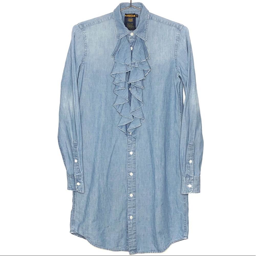 Rugby Ralph Lauren Washed Denim Ruffled Dress